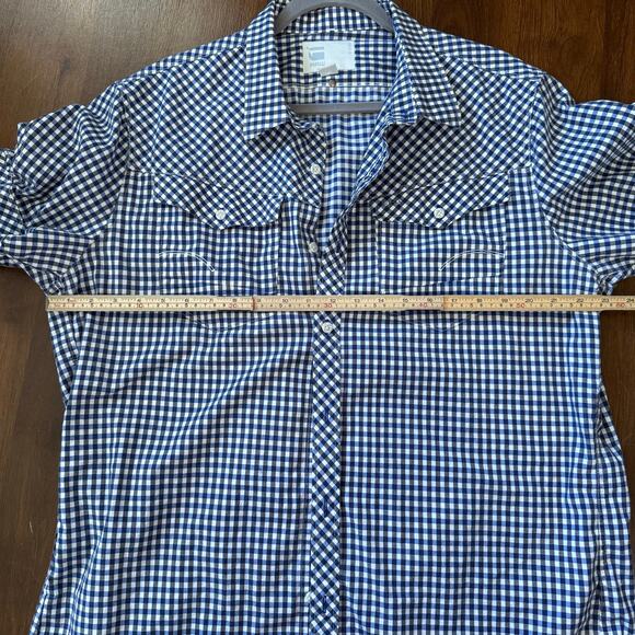 G-Star Raw Men's Short Sleeve Arc 3D Shirt Gingham Check Button Up Blue XXL - Picture 8 of 9